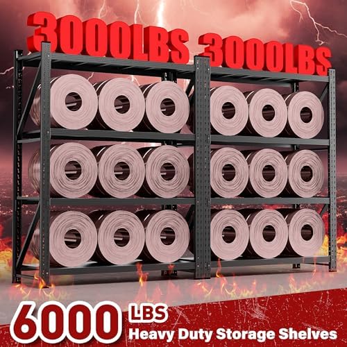 Set of 2 48" Wide Heavy Duty Garage Shelving Units,3000LBS 24 Deep Storage Shelves,Metal Garage Shelves,Large Storage Rack,Steel Shelf,Industrial Shelving for Shop,Warehouse,48" W x 24" D x 70" H