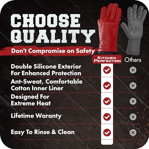 KITCHEN PERFECTION XL Silicone Smoker BBQ Gloves -Heat Resistant Oven Mitts
