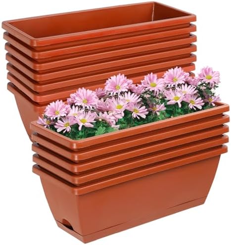 12Pcs 17Inches Rectangle Planter Box with Drainage Holes and Trays
