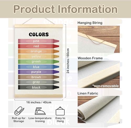 TLESKE Colorful Classroom Colors Learning Educational Poster Hanger Frame, Homeschool Hanging Wall Art Decor for Toddlers Kids Room Nursery Playroom, Preschool Prek Poster Print Banner, 16x24