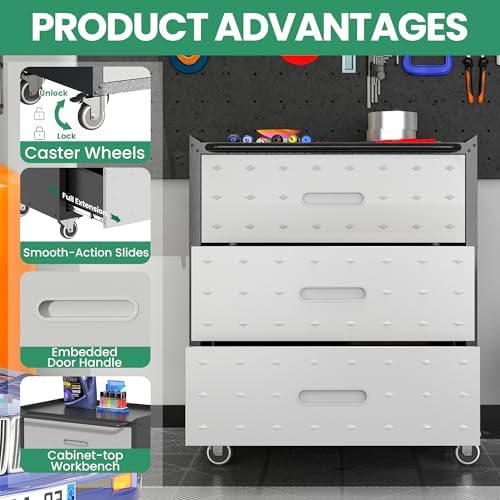 Garage Cabinet System | Heavy Duty Steel All-in-One Modular Garage Cabinet Set for Ultimate Workshop Organization | Easy Assembly Garage Storage Cabinets & Tool Bench