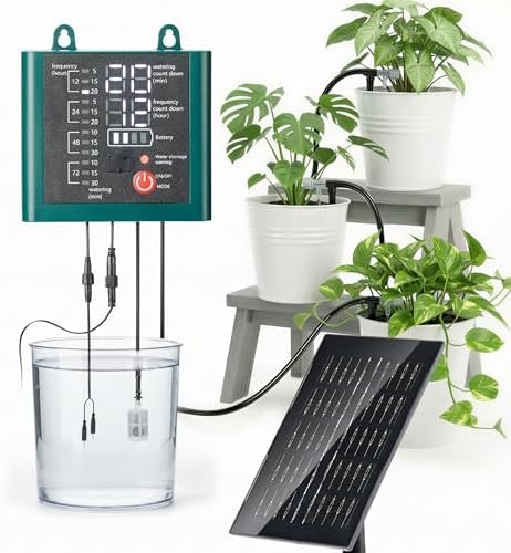 Solar Drip Irrigation System with USB Charging, Indoor Outdoor Plant Watering Devices for 15 Potted Plants, Automatic Watering System IP44 Waterproof 2200mAh for Garden Farm Greenhouse(Green)