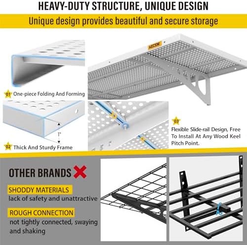 Aecxm 2-Pack 1.64x4ft Adjustable Garage Wall Shelving 560lbs Load Capacity Heavy Duty Wall Mounted Storage Shelf Metal Floating Shelves for Garage(White)