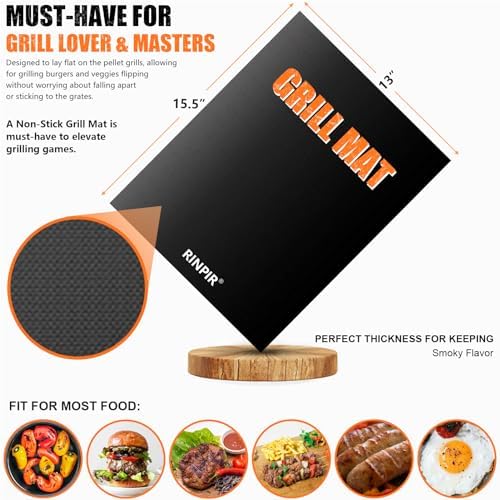 RINPIR 31pcs BBQ Grill Accessories Gifts for Men Dad, Heavy Duty Grilling Tools Gift Set for Father‘s Day, Stainless Steel BBQ Utensils Kit with Mats, Grill Brush in Carrying Bag Brown