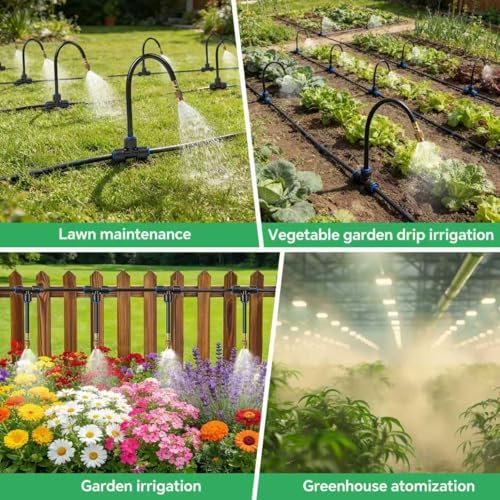 120Ft 1/4" Drip Irrigation System for Garden – 26 Adjustable Copper Nozzles, Automatic Atomizing Sprinkler System for Outdoor Plants Raised Bed, Yard, Potted Plants & Lawn