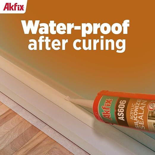 Akfix AS606 White Acrylic Latex Caulk for Painters (24x10.1 fl.oz.) - Siliconized Acrylic Caulk for Window and Door Sealing, Crack Filling, Baseboards & Trim, Odorless, Paintable | 24 Pack