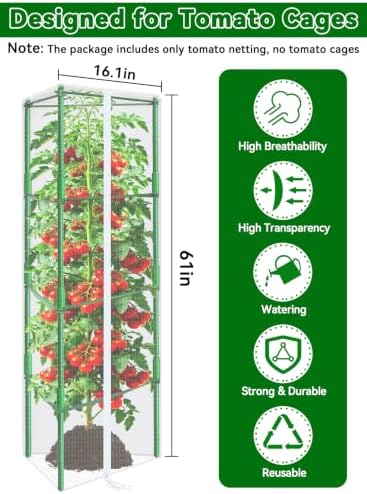 ZeeDix 61x16.1 in Garden Tomato Plant Cover Netting for Tomato Cage