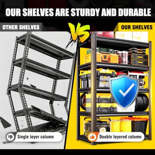 Set of 6 Heavy Duty Garage Shelving, 71.2" Hx46 Wx20 D, Adjustable Storage Shelves Unit for Garage Storage, Metal Shelving & Shelves Organizer for Home, Warehouse, Workshop & Commercial Use