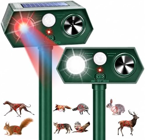 2026 Sonic Fortress Pro Deer Repellent Devices, Racoon Repellent Outdoor Squirrel Fortress Pro IP65 Animal Repeller Cat Deterrent with Motion Sensor&Light to Scare Bear Dog Out of Garden Yard(2Pack)