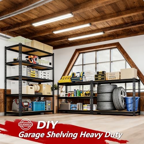 72" H Garage Shelves,Garage Storage Shelves Heavy Duty,2400LBS Heavy Duty Garage Shelving,Adjustable 5 Tier Shelving for Garage Storage,Warehouse,16"x35.5"x72"