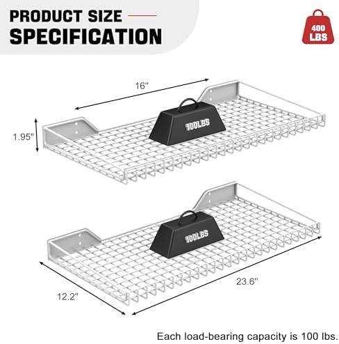 Ultrawall Wall Mounted Storage Shelf for Garage, 4 Pack Metal Shelf Rack