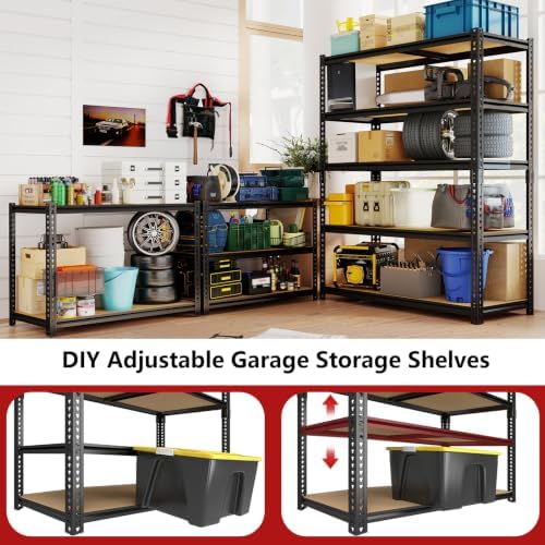 Storage Shelves Unit,40" W 5-Tier Garage Shelving Heavy Duty Metal Adjustable Garage Shelves,Stable Shelves Organizer for Pantry, Kitchen and Basement,40" W x 20" D x 72" H,Black