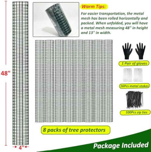 48" Metal Tree Trunk Protector, 8 Pack Mesh Tree Guards Tree Protectors with Zip Ties, Stakes, ExpandableTree Trunk Protector Guard, Tree Protectors from Deer, Mower, Animals(48",8 Pack)