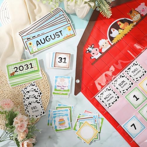 Sinload Classroom Calendar Pocket Chart Red, Farm