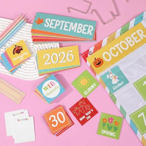 Sinload Classroom Calendar Pocket Chart White, Multicolor