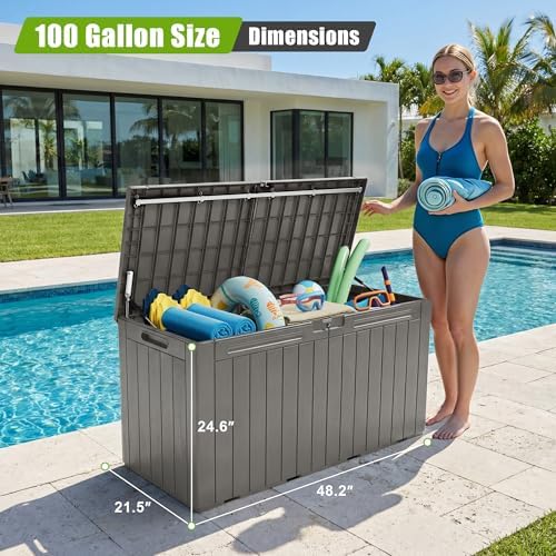 Flamaker Resin Deck Box 100 Gallon Large Outdoor Storage Box Waterproof
