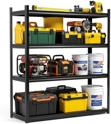 45" W Garage Shelving 4-Tier Heavy Duty Storage Shelves, Adjustable Metal Shelf Unit, Utility Organizer Rack for Basement, Pantry, Kitchen, Warehouse,45" Wx16 Dx63 H, Black
