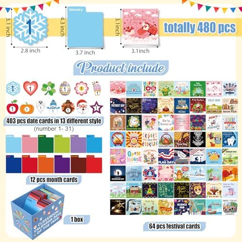 Mooliwe 480 Pcs Classic Classroom Calendar Days of The Year Set