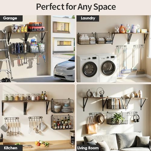 Housolution Garage Shelving Wall Mounted with Basket & Hook up to 154 LBS