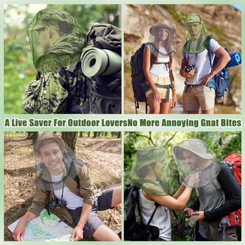 HESTYA 4 Pack Mosquito Head Net Mesh Face Cover Outdoor, Gray, Army Green