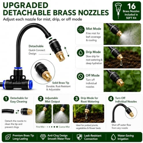 50FT 5/16" Garden Watering Kit with 16 Brass Nozzles