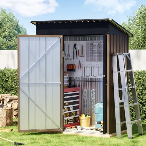 Breezz Vertical Outdoor Steel Storage Shed 5 x 3 ft, Brown