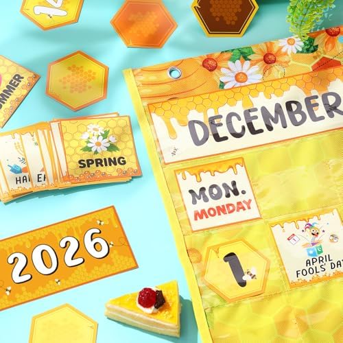 Sinload Classroom Calendar Pocket Chart Yellow, Bee