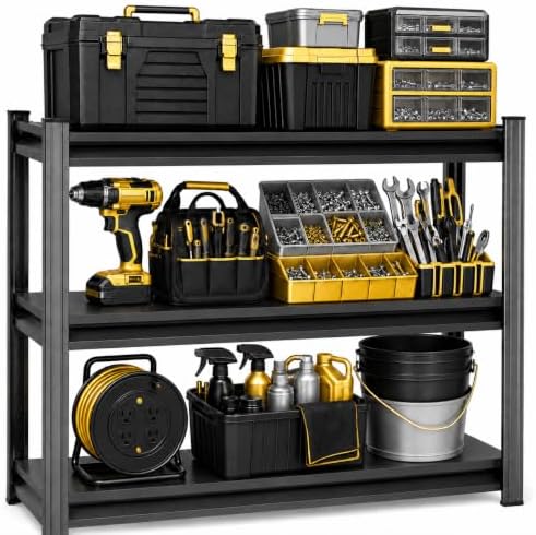 Garage Shelving, 1800 LBS Heavy Duty Metal Storage Shelves, 3-Tier Adjustable Storage Rack for Garage, Warehouse, Basement, 36" W x 14" D x 32" H
