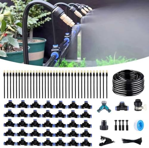 131FT Drip Irrigation Kit, Automatic Garden Watering System with Tool-Free Quick Connectors, 360° Bending Drippers & Copper Misting Nozzles for Greenhouse, Patio, Lawn & Vegetable Garden. (40M)
