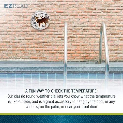 EZREAD Hanging Dial Thermometer 840-1226 Weather Thermometers for Indoor and Outdoor Use, Large 12.5 Inch Diameter, Easy to Read Numbers, Deer