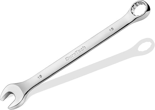 DURATECH 15mm Combination Wrench, Metric, CR-V Constructed with Mirror Polish, 12-Point, 15-Degree Offset