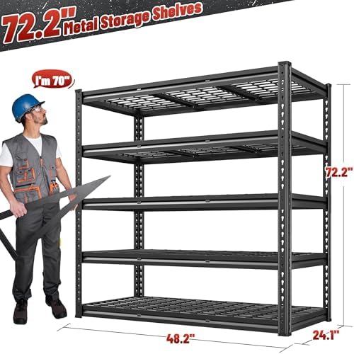 REIBII 5 Tier Heavy Duty Storage Shelves for Garage Basement Warehouse