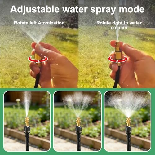360° Adjustable Drip Irrigation System-50FT Garden Watering System with 16 Brass Nozzles,Irrigation System for Garden/Yard/Lawn,Greenhouse Accessories, 5/16" Tubing Garden Irrigation System