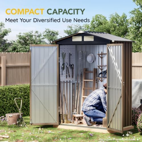 Breezz Outdoor Steel Storage Shed, 5 x 3 ft, Brown