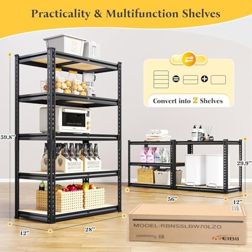 REIBII Storage Shelves with Smooth Edges for Garage Basement Shed Pantry