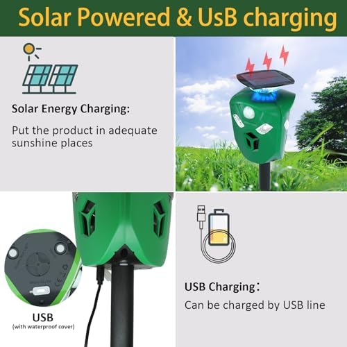 Balkene Home Solar Ultrasonic Animal Repeller Outdoor, 360 Degree Coverage