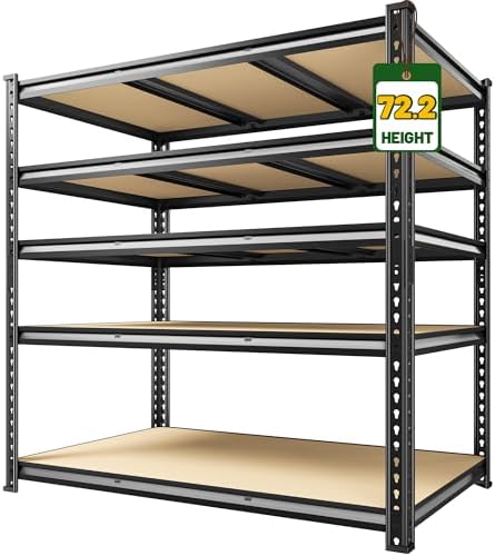 2800 LBS Garage Shelving Heavy Duty 72.2" H Garage Storage Shelves, 5 Tier Adjustable Metal Shelving Unit, Storage Shelves for Workshop, Basement, Warehouse, Shed, Kitchen, 48.1" W x 24.1" D, Black