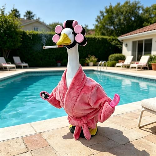 23In Lawn Goose Leopard Bathrobe Outfit Entryway Funny Decor(Pink)