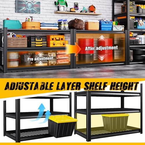 3-Pack Heavy Duty Garage Shelving for Large Storage & Garage Organization, 78"H x 46"W x 20"D 5-Tier Adjustable All Metal Wire Shelf for Tools, Storage Bins, Bulk Items, Warehouse & Workshop