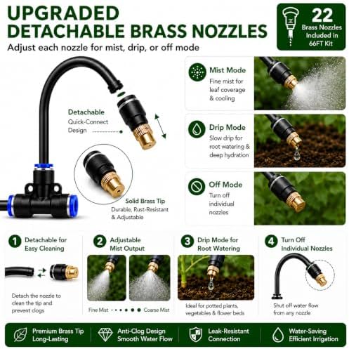 66FT 5/16" Garden Watering Kit with 22 Brass Nozzles