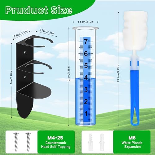 Rain Gauge Outdoor, Rain Gauge with 2 in 1 Stainless Steel Rack Holder