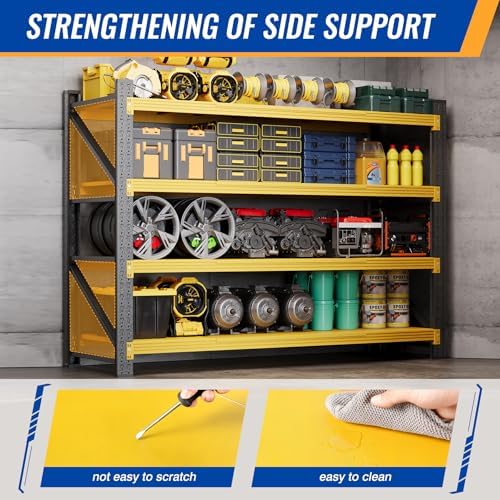 BYNSOE 60" W Storage Shelves 5000lbs Garage Metal Shelving Heavy Duty Garage Shelves Adjustable Storage Shelves for Industrial, Factory, (Black Yellow, 60" W X 24" D X 70" H)
