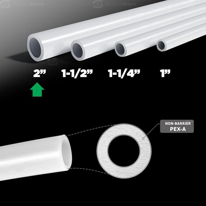 Pex-A Tubing, 2" Pipe Coil - 100 Ft, Non-Barrier, White, Flexible Water Tubing