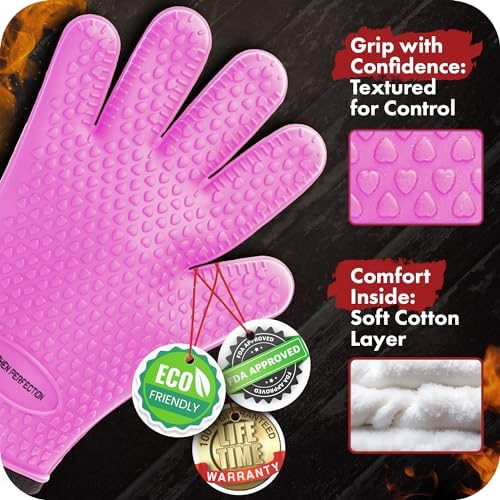 KITCHEN PERFECTION S Silicone Smoker BBQ Gloves - Heat Resistant Oven Mitts
