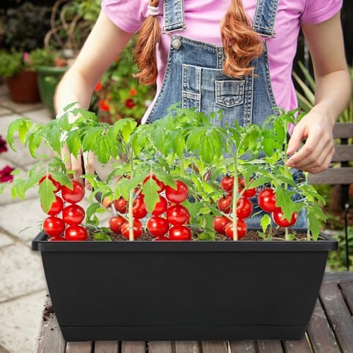 12Pcs 17Inches Rectangle Planter Box with Drainage Holes and Trays