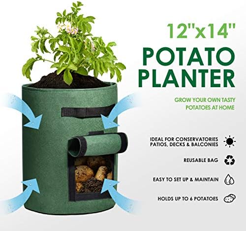 Delxo 5 Pack 7 Gallon Potato Growing Bags, Planter Garden Grow Bags with Flap, Double Layer Breathable Nonwoven Cloth for Planting,Vegetable,Tomato,Aeration Fabric Pots with Handles Green