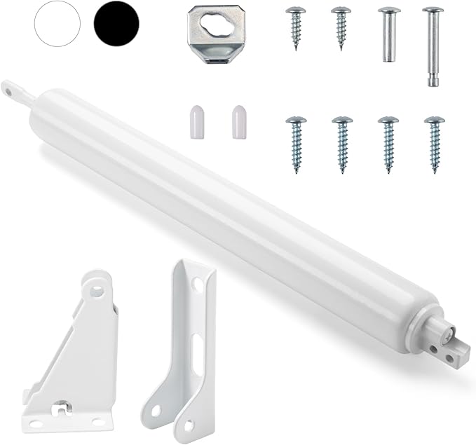 Screen and Storm Door Closer Kit, Closer for Heavy Storm Doors | Screen and Storm Door Push Button Latch Set | Storm Door Protector Chain and Spring (White-Only Closer), MGPneumatic001