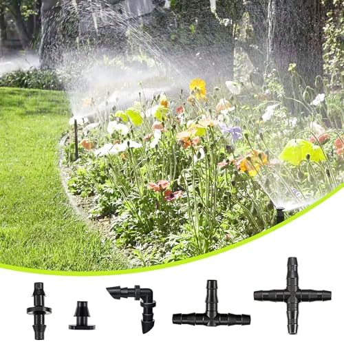 Dianrui 220 PCS Drip Irrigation Kit, Drip Irrigation Parts 1/4'' Tubing Fittings Kit for Garden Lawn Flower Sprinkler Systems-End Plug/ 4-Way Connector/Single barbs/Straight Barbs/Oblique Barbed Tees