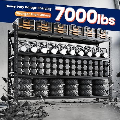 Yizosh 79" W Metal Garage Storage Shelves,7000LBS Heavy Duty 4-Shelf Adjustable Steel Organization Shelving,Utility Rack Shelf,79" W x 24" D x 79" H for Basement,Warehouse,Industrial
