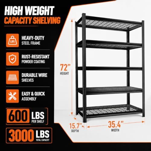 PRESTELION Garage Shelving 3000 LBS Adjustable Metal Storage Shelves